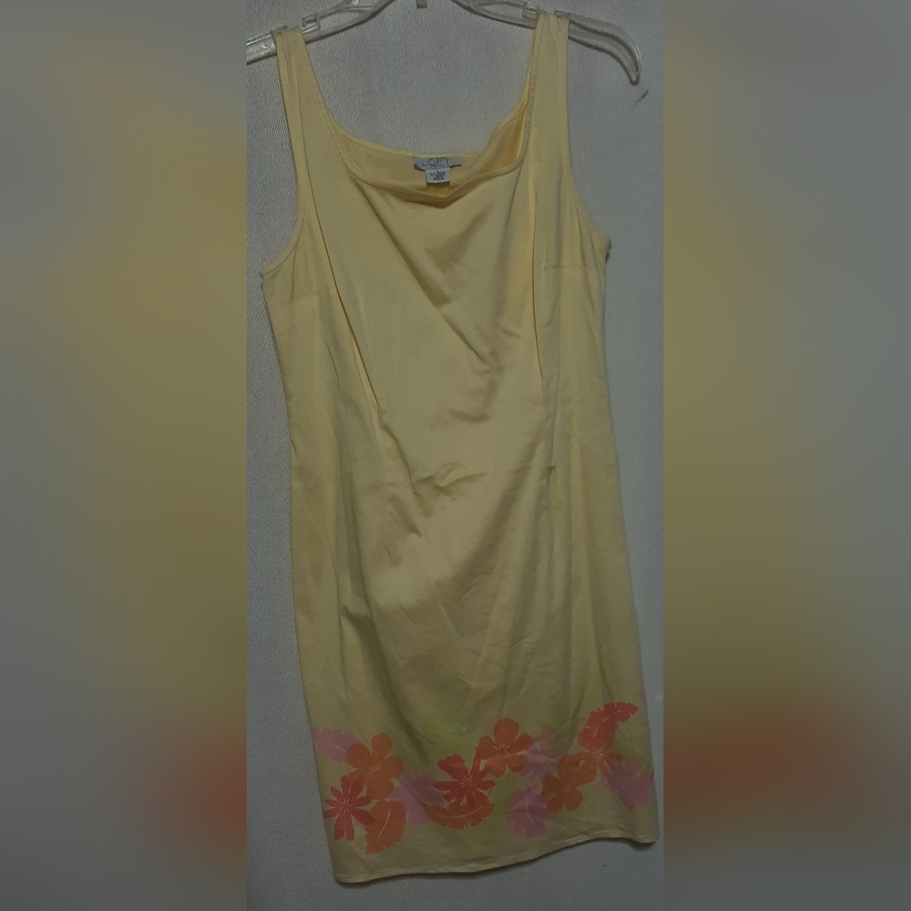 Ann Taylor Loft yellow pink orange floral design sleeveless dress size 8 EUC